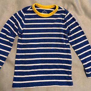 Primary - Kids long sleeve tee in stripe - Blue/white w/ yellow collar - 2T
